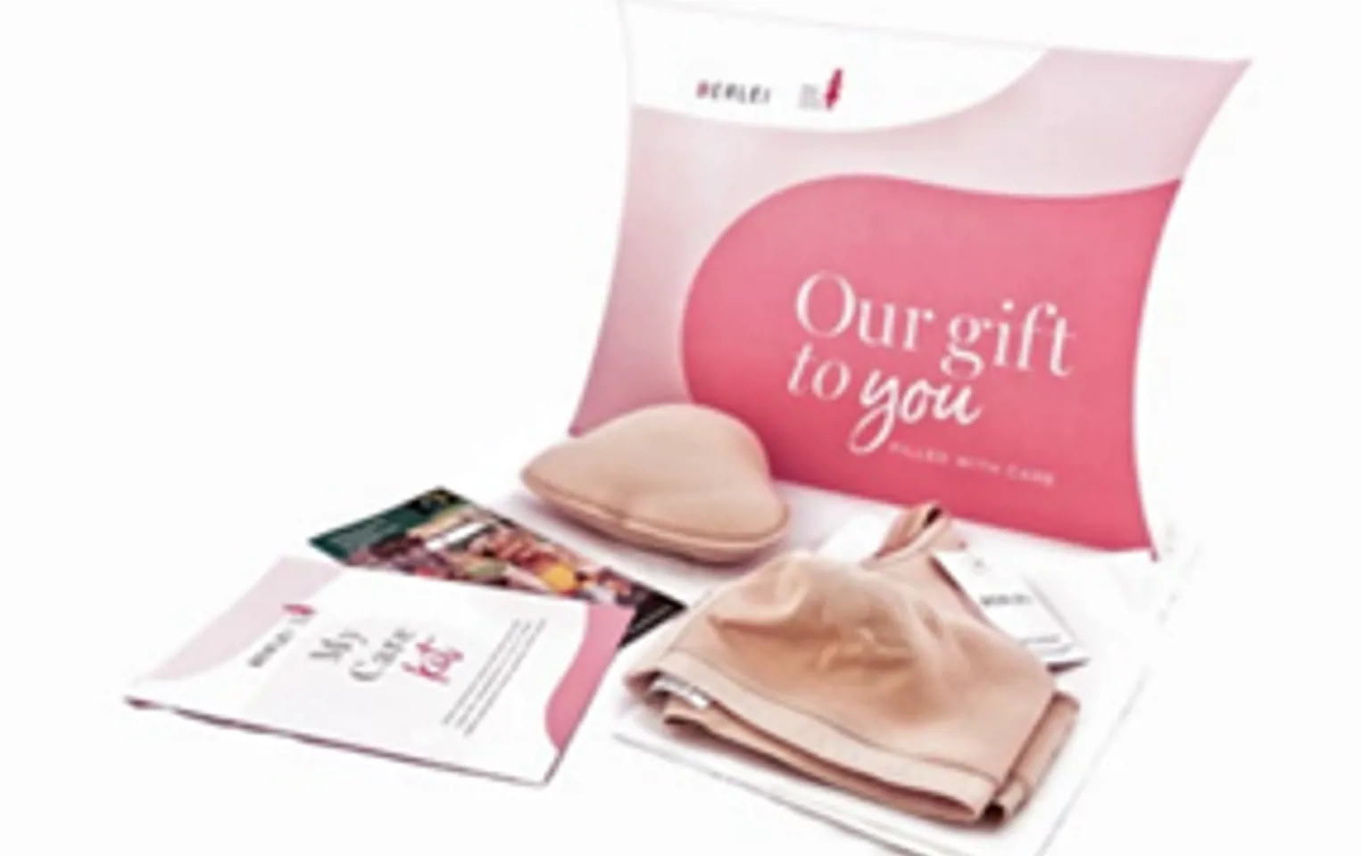 Photo of the pink 'My Care Kit - a beige Berlei bra and soft inserts, plus information leaflet 