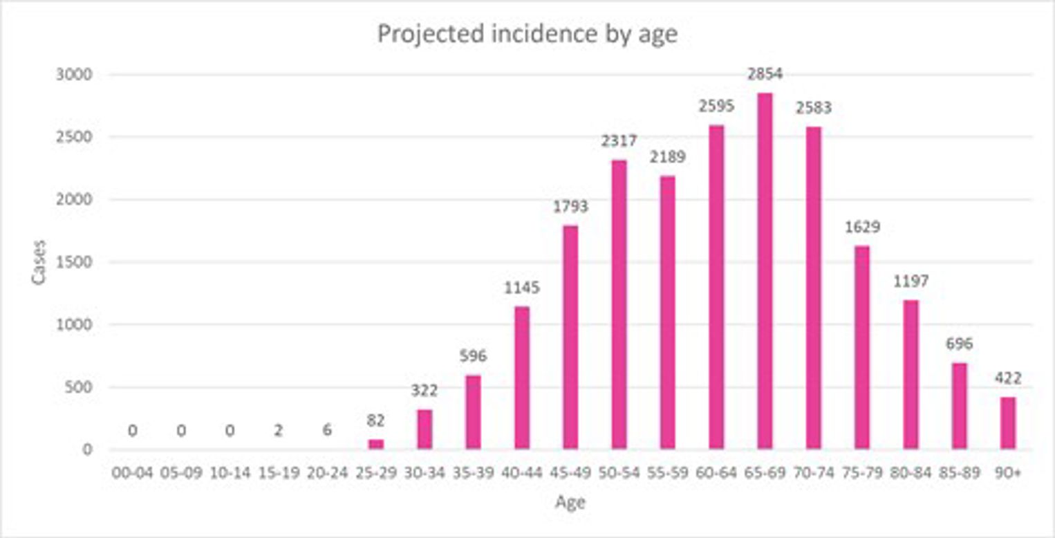 A graph that shows the incidence by age