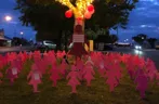 Mini field of women under a tree at night